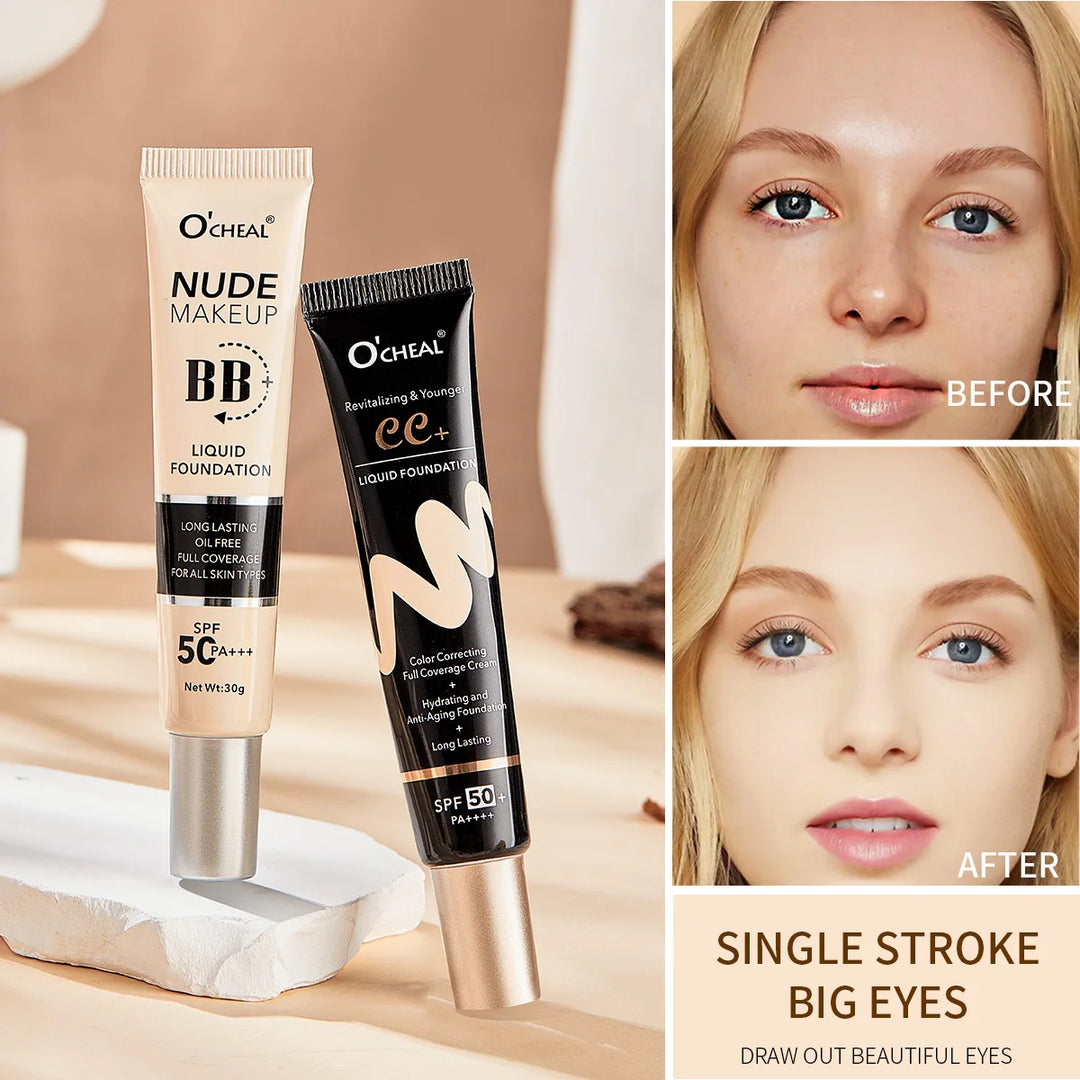 Ocheal 30g BB/CC sunscreen Cream SPF 50/PA+++ Facial Liquid Foundation Cream Long Lasting Coverage Oil Free All Skin Makeup