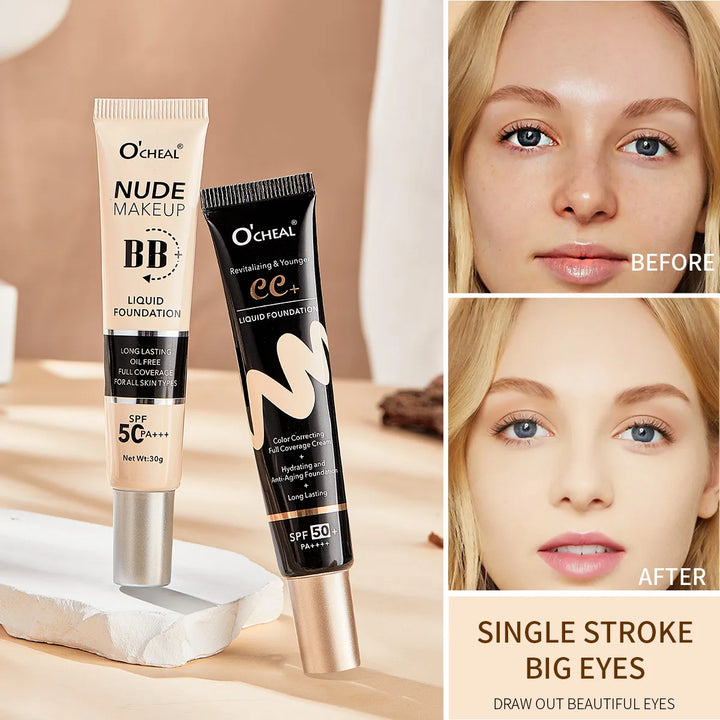 Ocheal 30g BB/CC sunscreen Cream SPF 50/PA+++ Facial Liquid Foundation Cream Long Lasting Coverage Oil Free All Skin Makeup