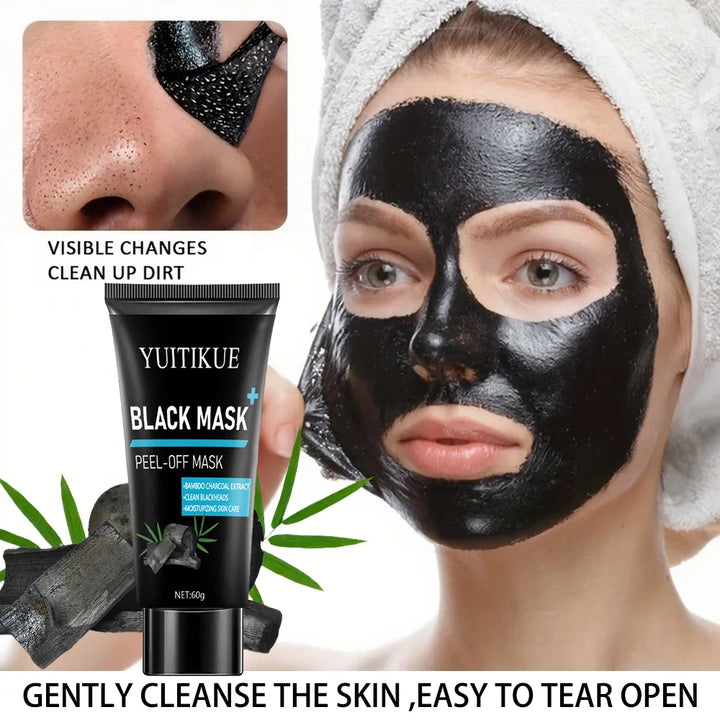 Black Peel Off Mask 60g - Bamboo Charcoal Extract, Cleans Blackheads & Moisturizes, for Smooth Radiant Skin