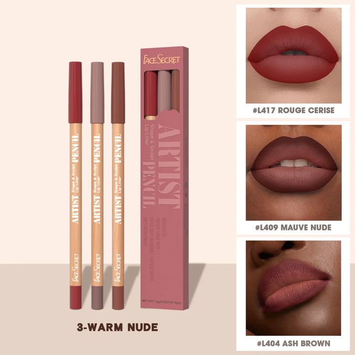 FACE SECRET 4Pcs/Set,Moisturizing Fresh Lightweight Plumping Lip Gloss With Brown LipLiner Set Non-Sticky Liquid Lipstick Makeup