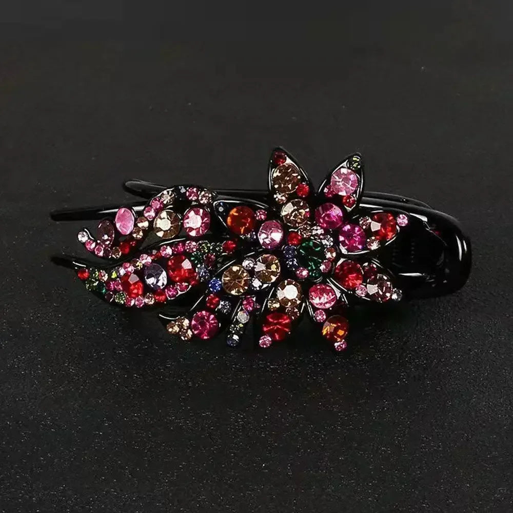 Shiny Rhinestone Hairpin Flower Leaf Duckbill Hair Claws Retro Hair Clips Accessories For Women Shinning Ponytail Headwear