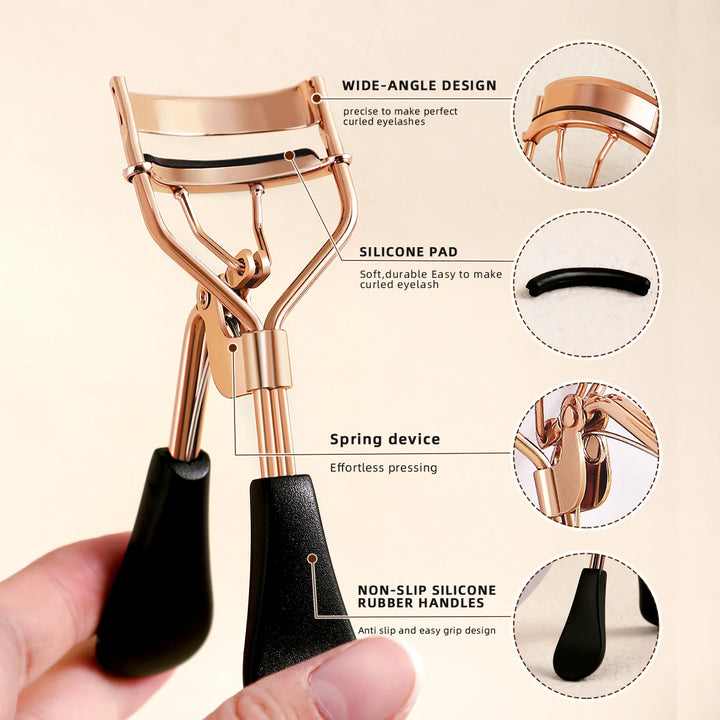 Portable Eyelash Curler with 15 Silicone Pads and Stainless Steel Eyelash Curler, Used for Eyelash Extensions and Curling Tools