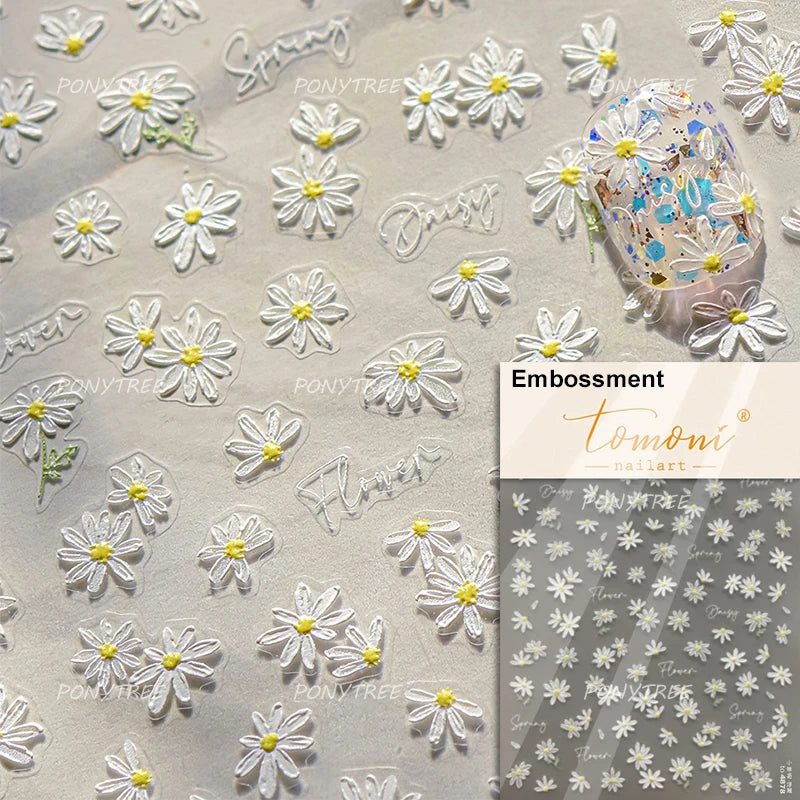 Flowers Blooming Cherry Blossom Sakura Living Peach Branch 5D Soft Relief Spring Adhesive Nail Art Sticker Chic Manicure Decals