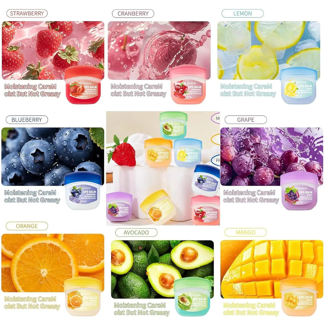 Amococo 7gx8pcs Strawberry Lip Balm Set Moisturizing Lip Mask Gift Box Care Treatment Nourishing Hydrating for Dry Lips Christmas Valentine Gift