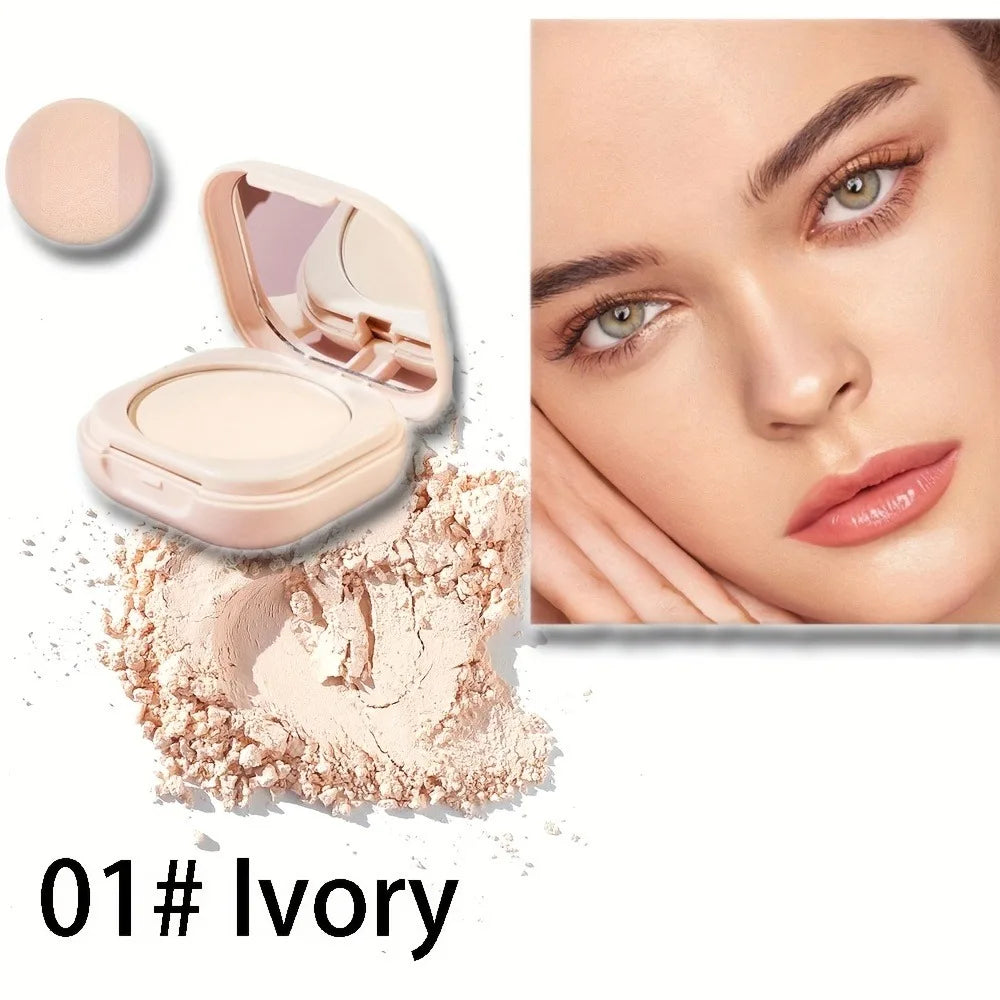 Milk Tea Waterproof Compact Powder - Full Coverage Contour and Concealer, Matte Finish, Double-Layer Portable Setting Powder