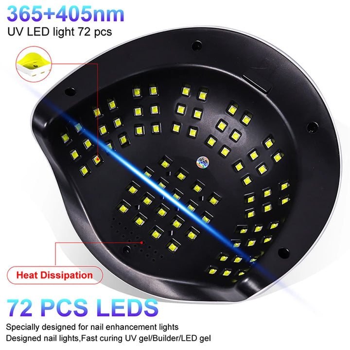 72LED UV Nail Art Lamp Professional High Power Nail Dryer with Sensor Fast Curing Gel Nail Polish Drying Lamp Nail Salon Tools