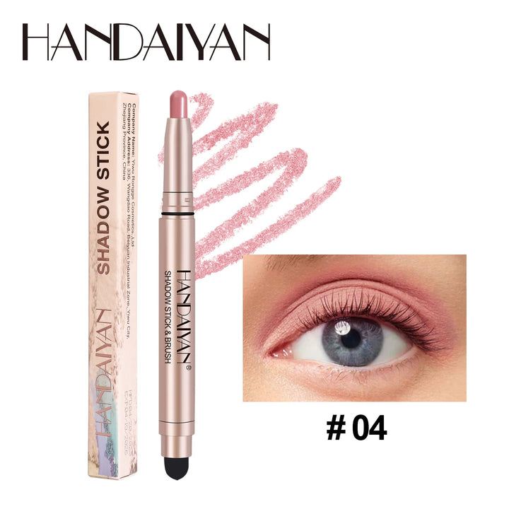 12 Colors Waterproof Eyeshadow Stick Long Lasting Metallic Shimmer Highlighter Cream Pen with Brush Double Head