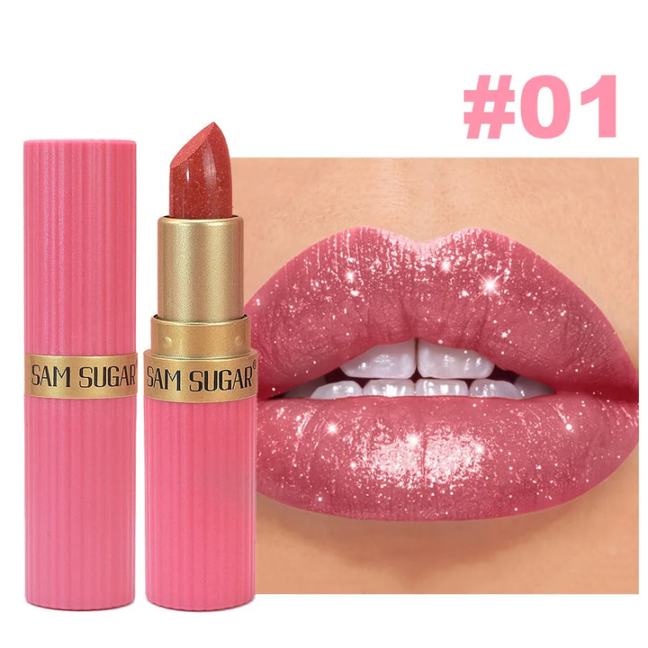 Diamond Chocolate Red Lipstick Pearlescent Glitter Velvet Lipstick Waterproof Shiny Metallic Matte Lip Gloss Non-fade Makeup