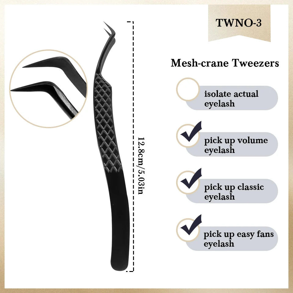 Eyelash Extension Tweezers Stainless Steel Volume Eyelash 3D accurate Clip Fiber Tip High Precision Makeup Tool Curved Tweezers