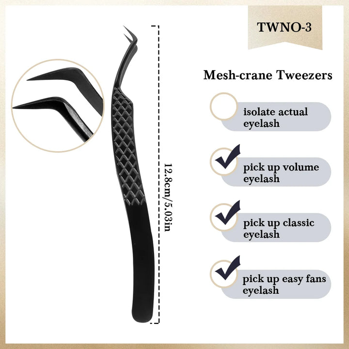 Eyelash Extension Tweezers Stainless Steel Volume Eyelash 3D accurate Clip Fiber Tip High Precision Makeup Tool Curved Tweezers