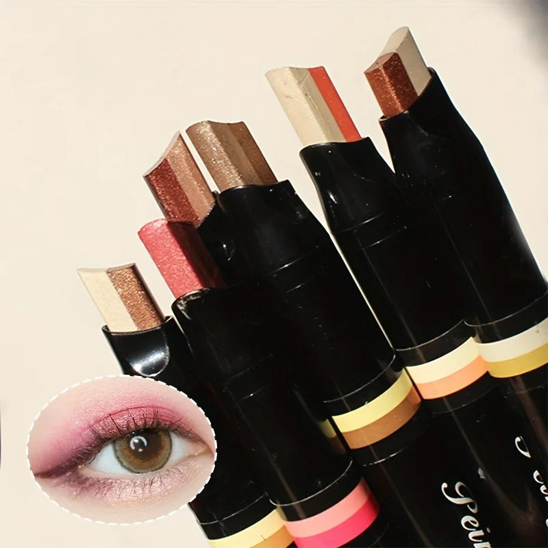 2-in-1 Highlight Glitters Eyeshadow Stick Double-ended 2-color Glitters Pearlescent Earth Brown Tone Not Smudged Eye Makeup