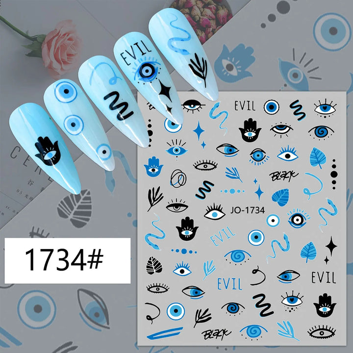 Nail Art Stickers Water Decals Eyes Stripe Nail Art Decorations for Manicure Accessories Press on Nails Foil Stickers and Decals