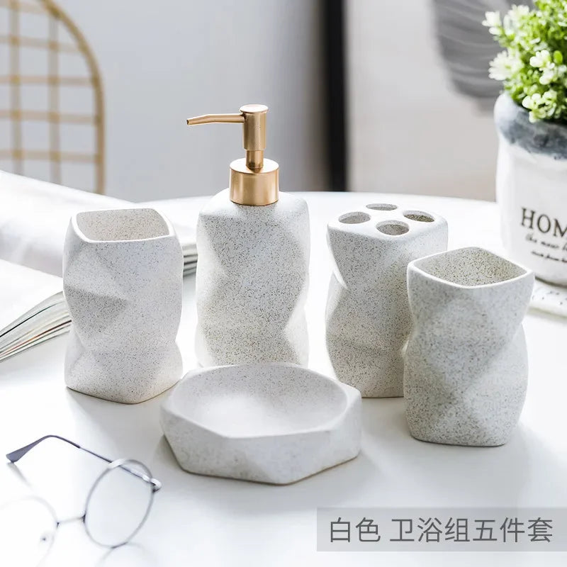 Ceramic Bathroom 4-piece Set Bathroom Supplies Ornaments for Gift Giving Mouthwash Cup Toothbrush Cup Set Toilet Accessories