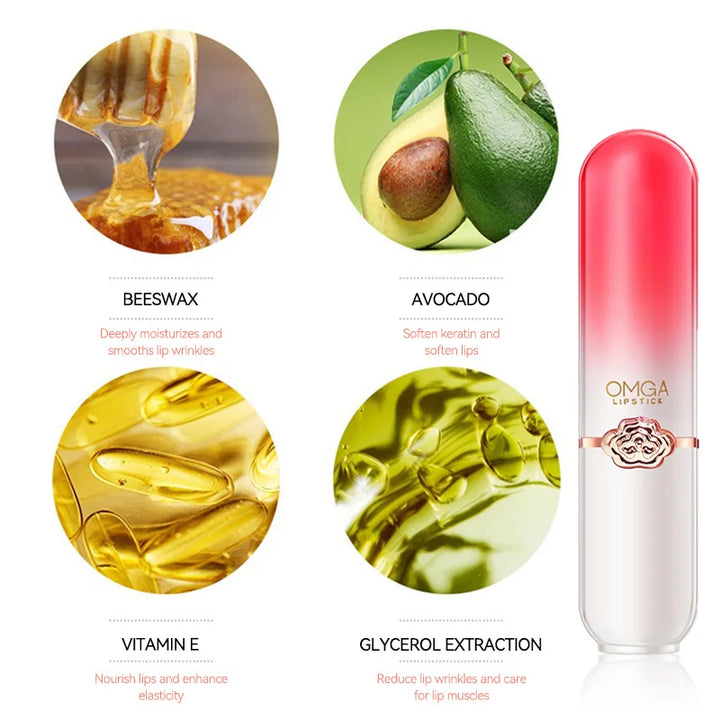 OMGA Color-Changing Lip Balm Jelly Lipstick Moisturizing Waterproof Hydrating Temperature-Sensitive Peach Flavor,Smooth Lips
