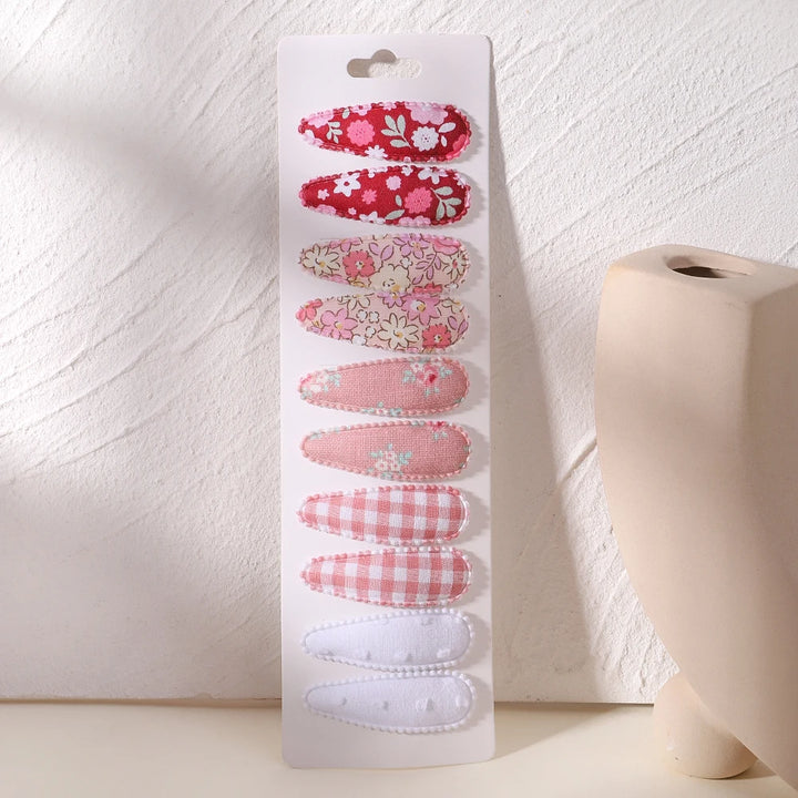 10Pcs/set Embroidery FlowerBow Hair Clips Geometric Sweet HairPins for Children Girls cottton Hair Accessories