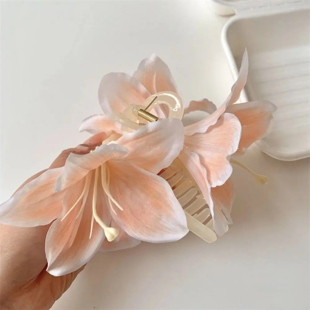 Fashion Purple Lily Flower Hair Shark Clip Super Fairy Plastic Hair Clips Head Plate Hair Accessories