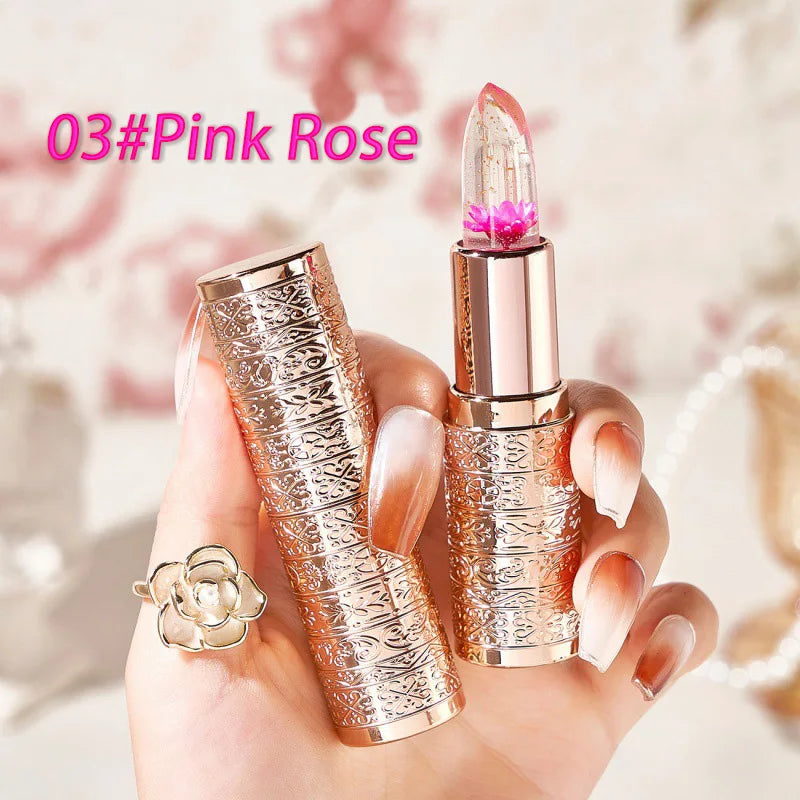 Temperature Color Changing Women Flower Lipstick Transparent Waterproof Moisturizing Crystal Jelly Pearlescent Lip Balm Cosmetic