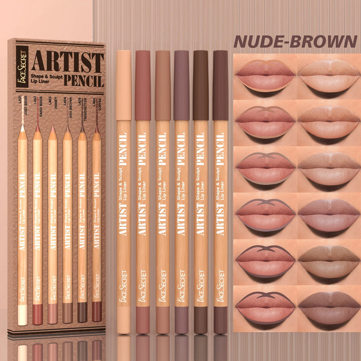 [Velvet Matte Lip Liner] 6pcs Long-Lasting Velvet Matte Lip Liner Pencils Set | Non-Drying & Perfect for Lining & Filling Lips