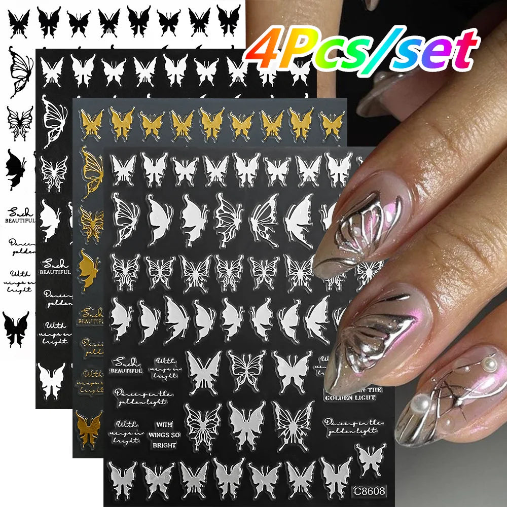 4/6Sheet/Kit Holographic Rainbow Love Heart Nail Sticker 3D Laser Heart Nail Decal Self-Adhesive Love Heart Manicure Slider &*&