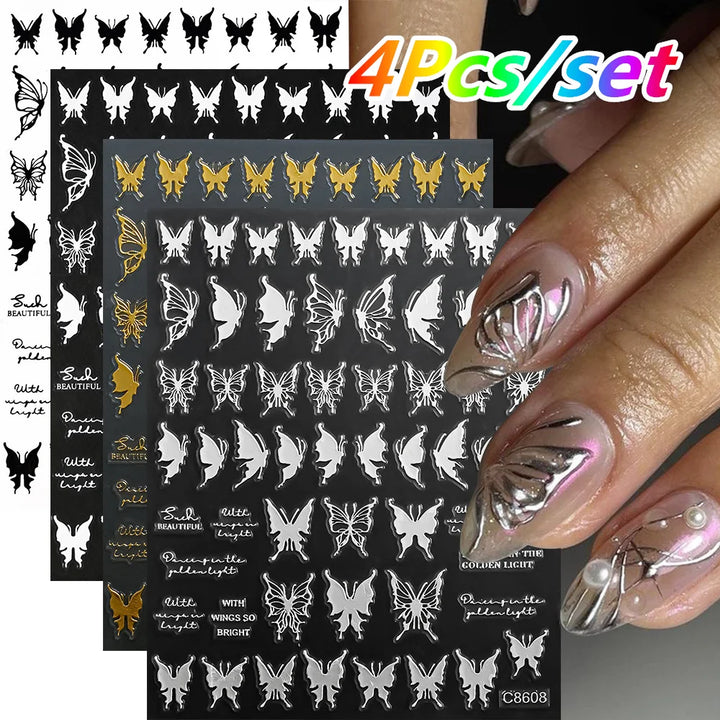 4/6Sheet/Kit Holographic Rainbow Love Heart Nail Sticker 3D Laser Heart Nail Decal Self-Adhesive Love Heart Manicure Slider &*&