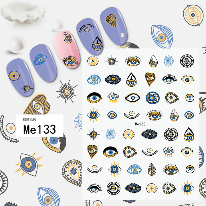 Nail Art Stickers Water Decals Eyes Stripe Nail Art Decorations for Manicure Accessories Press on Nails Foil Stickers and Decals