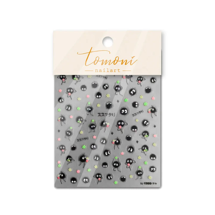 1Pcs Chibi Character Susuwatari Eggette Cute Anime Cartoon Nail Stickers Kawii Nail Art Weeb Cartoon Relief Self Adhesive Decal