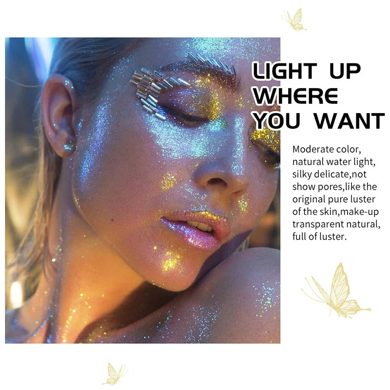 6 Colors Fairy Highlighter Pat Powder Glitter Polvo De Hadas Fashion Brighten Contour Blush Face Eyes Body Shimmer Powder Makeup