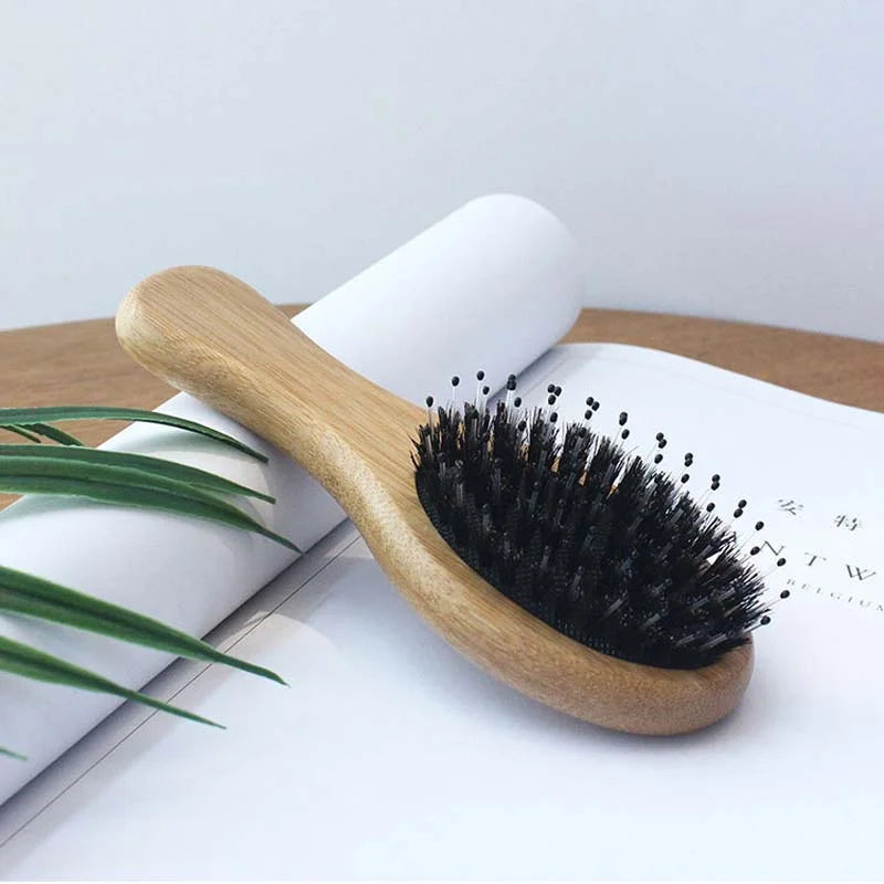 Bamboo Baby Hair Brush Scalp Massage Comb Natural Wooden Air Cushion Massaging Brush Paddle Detangling For Wet Dry Curly Hair