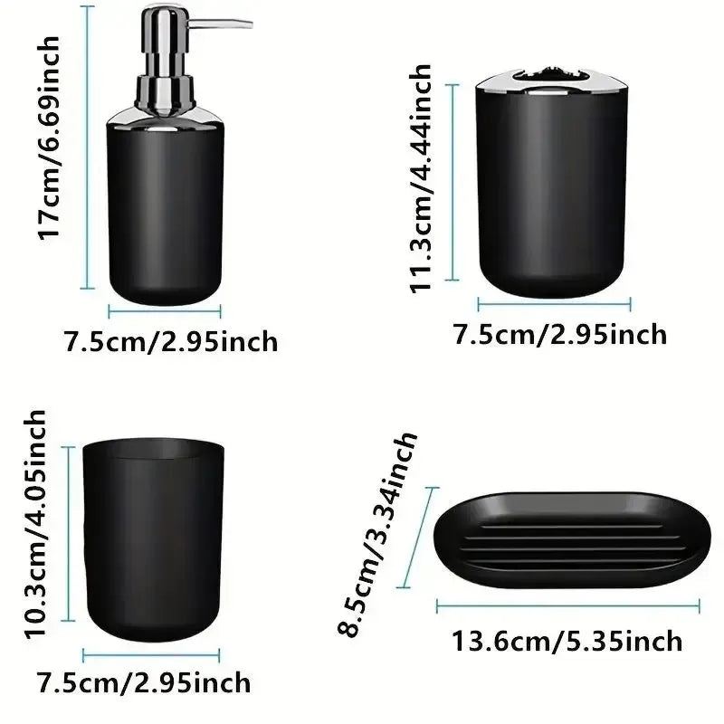 4pcs Bathroom Set, Plastic Gift Set, Toothbrush Holder, Toothbrush Cup, Soap Dispenser, Soap Dish (Gray, Black)