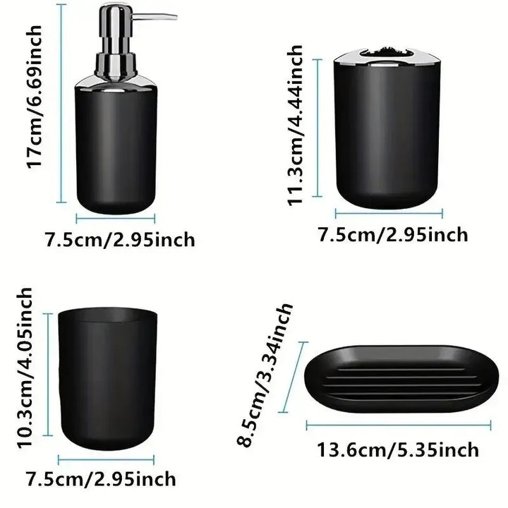 4pcs Bathroom Set, Plastic Gift Set, Toothbrush Holder, Toothbrush Cup, Soap Dispenser, Soap Dish (Gray, Black)