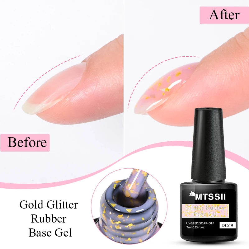 Mtssii 7ml Gold Glitter Rubber Base Gel Polish Gold Pink Milky White Semi Permanent UV LED Nail Art Gel Varnish