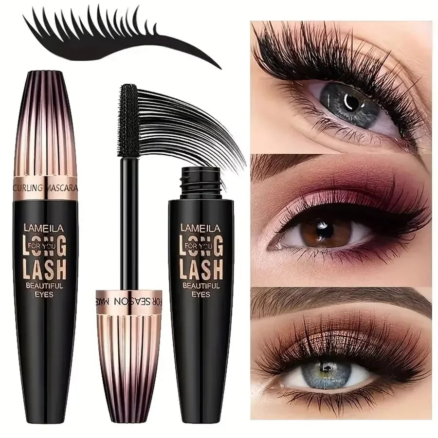 Black Mascara Thickening - Long-Lasting, Volumizing , Fiber Formula with 360° Spiral Brush Waterproof Liquid Fiber Mascara