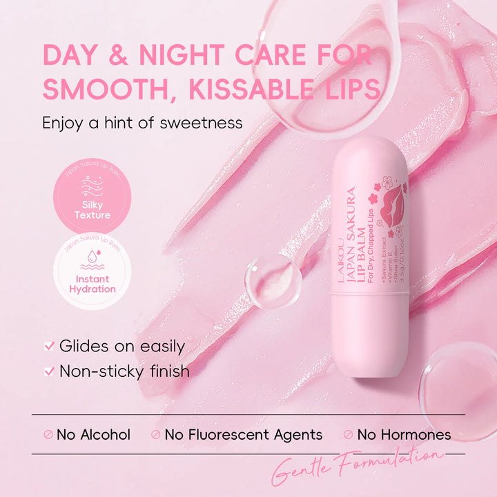 LAIKOU Japan Sakura Lip Balm Hydrating Plumping Treatment Soft Radiant Lip Care 3.5g
