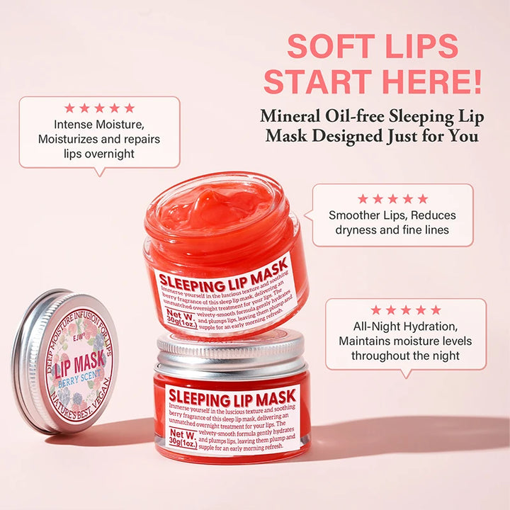 EJW Lip Sleeping Mask: Nourish,Hydrate, Vitamin E,Jojoba Oil, Lip Balm, Lip Skin Care, Improve Lip Color, Reduce Lip Lines.