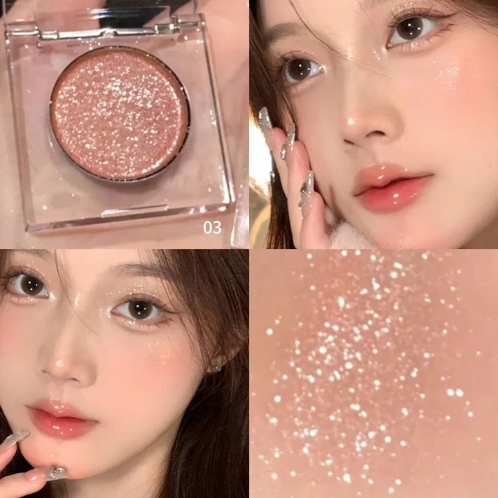 Aiccia Clear Square Single Eyeshadow Fine Glitter High Pigment Shimmer Easy for Beginner Daily Eye & Highlight Makeup