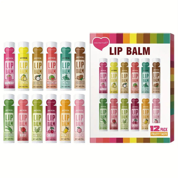 6/24pcs Assorted Fruit Flavor Lip Balm Set - Hydrating, Nourishing & Prevents Chapped Lips - Care for Dry Lips & Fine Lines