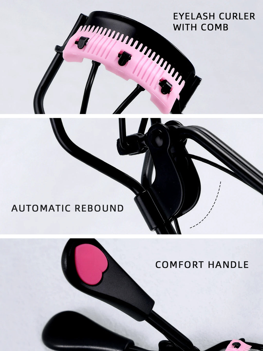 1 stainless steel eyelash curler with comb, lasting shaping big eyes, no harm to eyelashes, suitable for all eye types and eye e