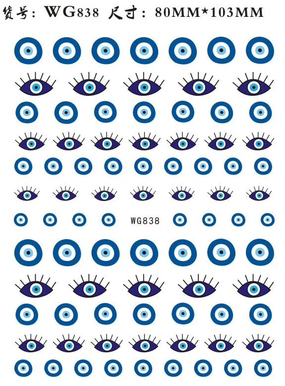 Nail Art Stickers Water Decals Eyes Stripe Nail Art Decorations for Manicure Accessories Press on Nails Foil Stickers and Decals