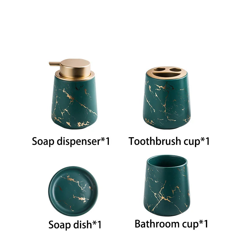 Nordic Marble Pattern Ceramic Soap Dispenser Mouthwash Cup Toothbrush Holder Soap Dish Bath Kit Bathroom Set Accessory Full