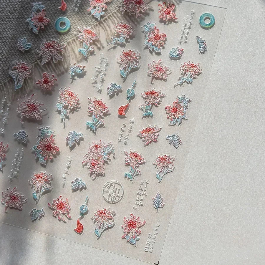 Lace Garden Bowknot Bow Tie Rose Flower Petal Pearl Irregular Border Self Adhesive 5D Nail Art Decoration Sticker Manicure Decal