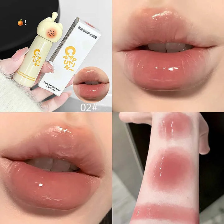 CAPPUVINI Cute Cat Water Mirror Lip Gloss Lasting Moisturizing Rose Apricot Pink Tint Lip Glaze Nude Lipstick Korean Makeup Girl