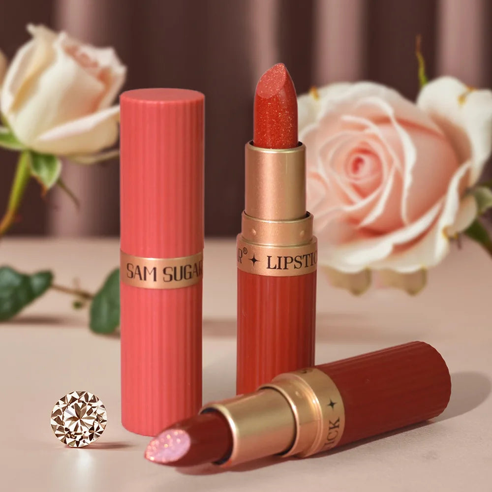 Diamond Chocolate Red Lipstick Pearlescent Glitter Velvet Lipstick Waterproof Shiny Metallic Matte Lip Gloss Non-fade Makeup