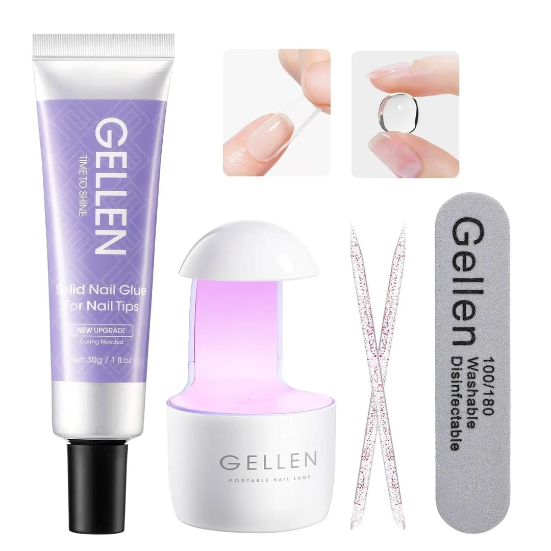 GELLEN Nail Remover Solid Glue Gel Set Strong Adhesive for Press on Nails Acrylic Tips Kit Salon Professional DIY Manicure