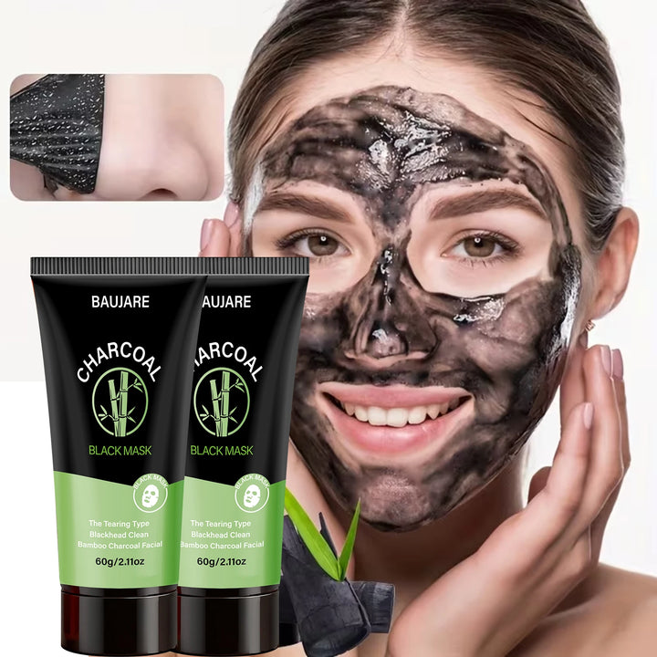Charcoal Black Mask (Tearing Type): Bamboo Charcoal, Cleans Blackheads/Pores, Leaves Skin Smooth & Delicate