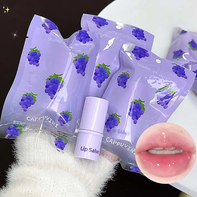 Grape Fruit Lip Balm Moisturizer Anti-Dry Anti Crack Clear Crystal Lips Balm Lip Care Jelly Mirror Lip Mask Stick Clear Plumping