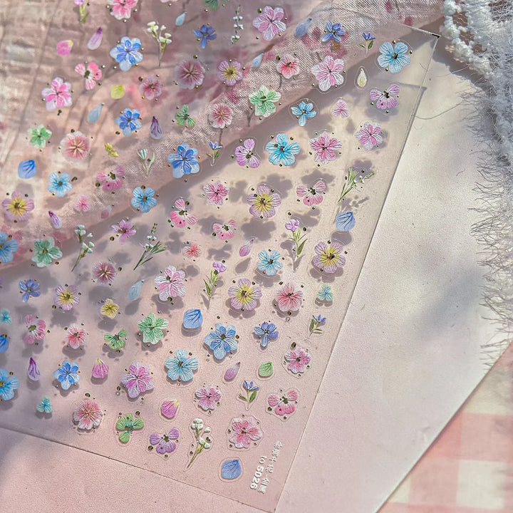 Lace Garden Bowknot Bow Tie Rose Flower Petal Pearl Irregular Border Self Adhesive 5D Nail Art Decoration Sticker Manicure Decal