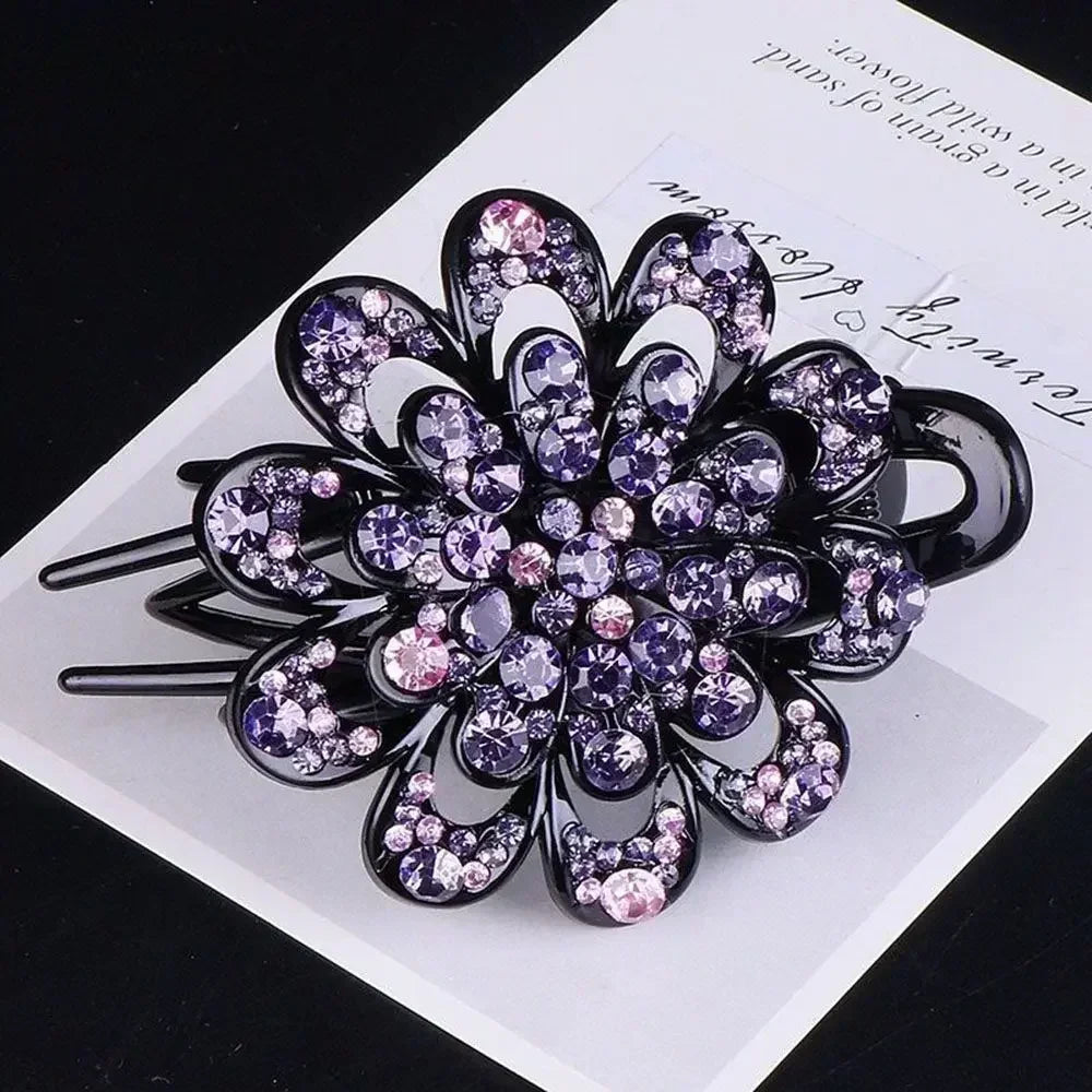 Shiny Rhinestone Hairpin Flower Leaf Duckbill Hair Claws Retro Hair Clips Accessories For Women Shinning Ponytail Headwear