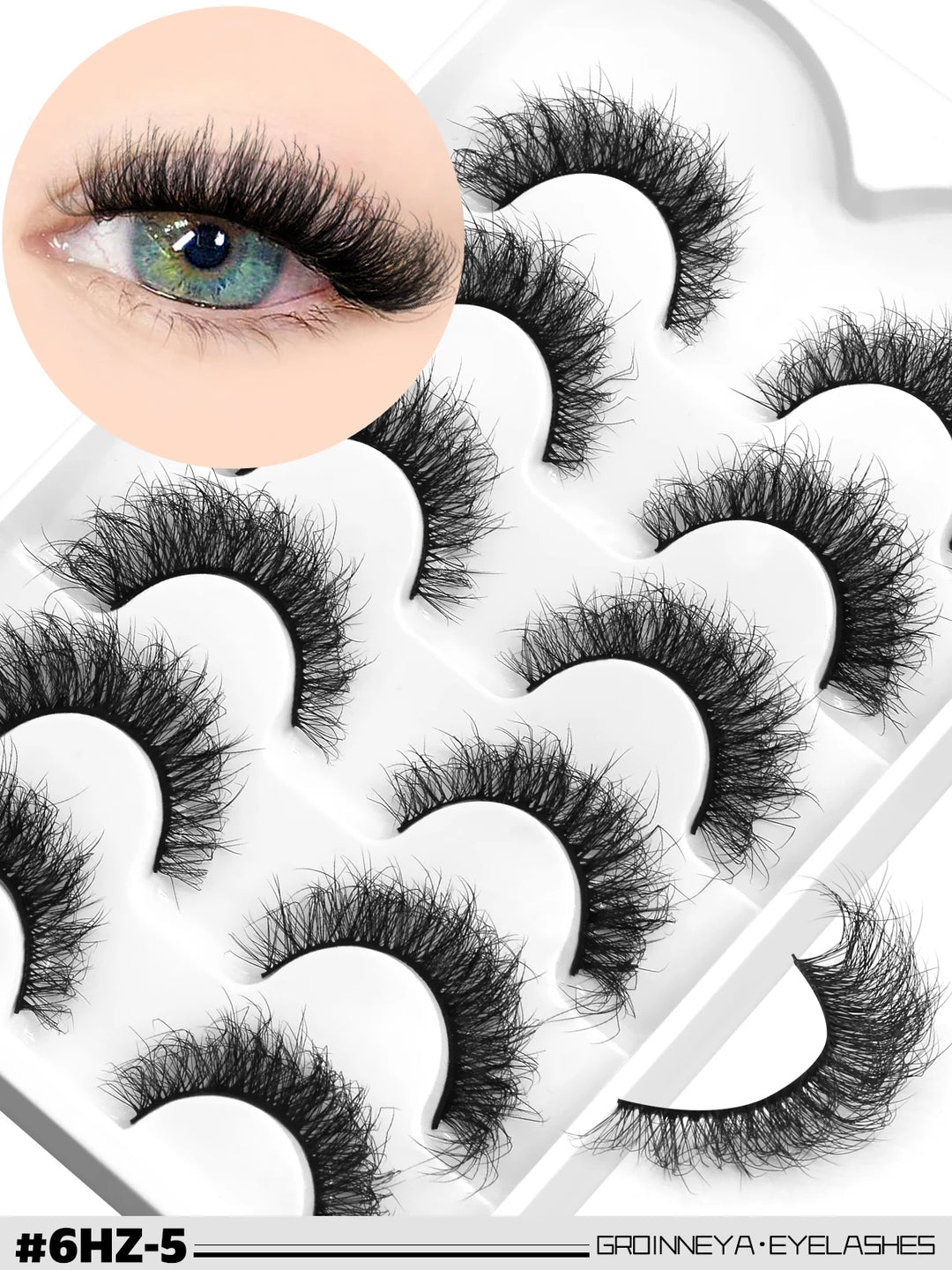 GROINNEYA 3D Mink Lashes Cat Eyelashes Fluffy Wispy Volume Lashes Natural Feathery Effect Lightweight Flexible Band Fake Lashes