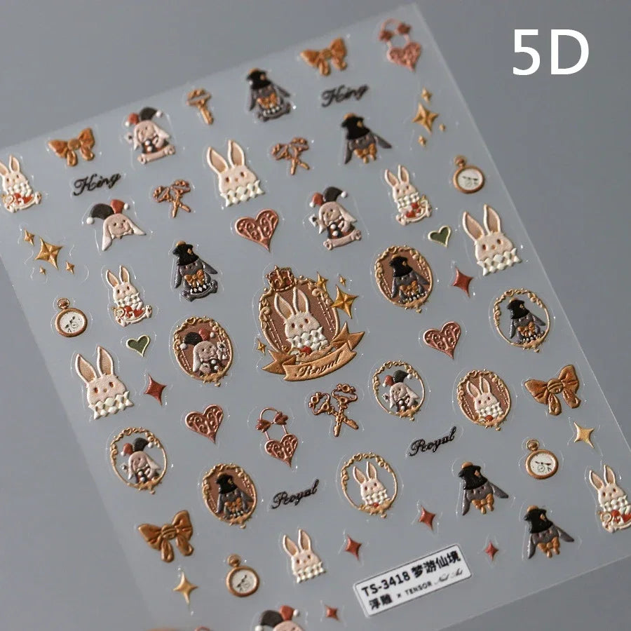 Lovely Cat Bunny Bowknot Poker Crown Lock Key Easter Eggs Love Cute Rabbit Mushroom Chick Flower Dog DIY Nail Art Stickers Decal