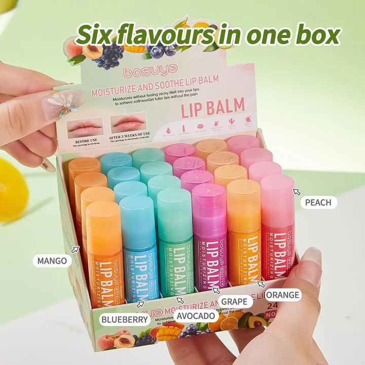6/24Pcs Fruit Series Lip Balm Set Moisturizing Repair Anti-Cracked Hydrating Vitamin E Lip Balm Cherry jelly Lip Mask Skin Care
